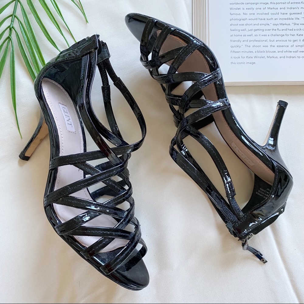 Glint Black Patent Leather Criss Cross Heels 5.5
